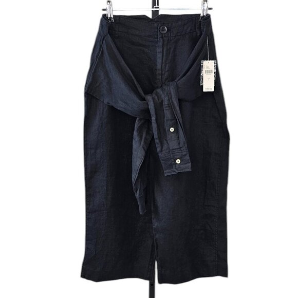 Anthropologie Linen Shirt-Tie Capri Pants Black Size 4 High Rise Cropped NWT - Picture 1 of 13